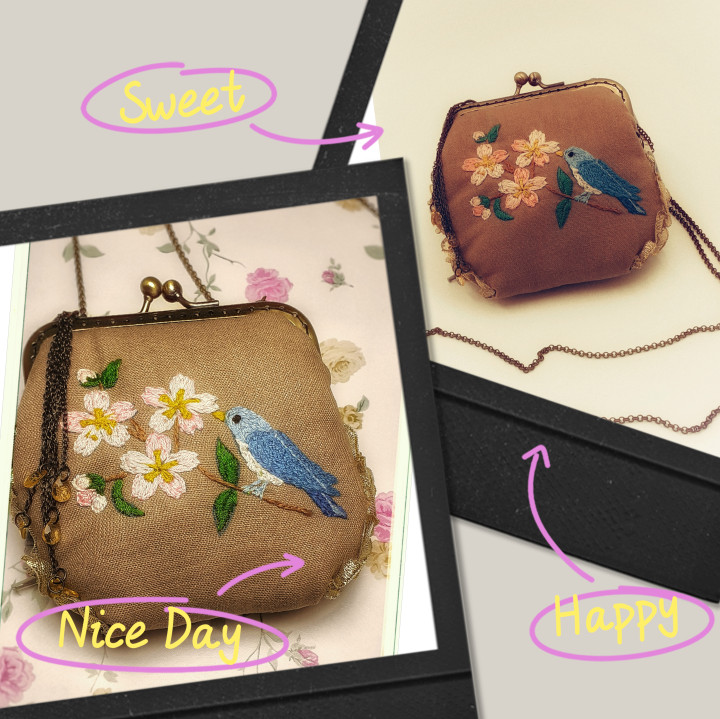 翠鳥刺繡口金包