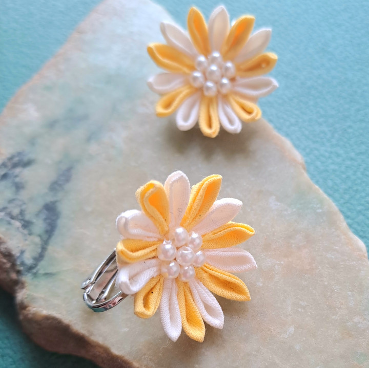 日式細工花耳環 